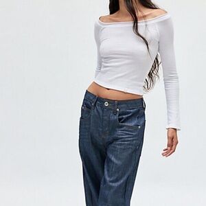BDG Boat Neck Waffle Knit Top